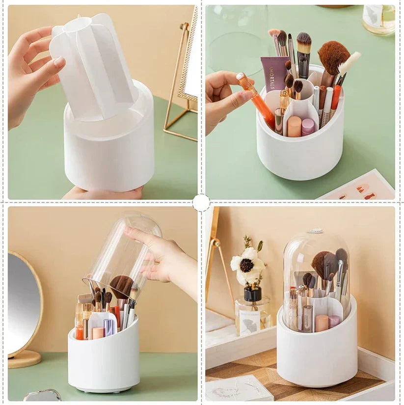 Moonval 360° Rotating Makeup Brush Holder, Cosmetic Organizer with Compartments for Vanity & Bathroom