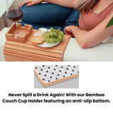 Moonval Bamboo Couch Cup Holder, Wooden Sofa Armrest Tray with Phone Slot & Snack Holder