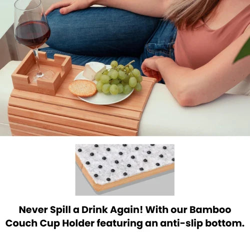 Moonval Bamboo Couch Cup Holder, Wooden Sofa Armrest Tray with Phone Slot & Snack Holder