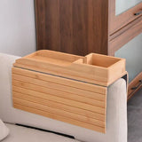 Moonval Bamboo Couch Cup Holder, Wooden Sofa Armrest Tray with Phone Slot & Snack Holder