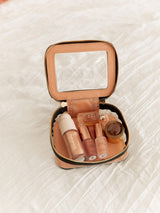 Moonval Mini Cosmetic Case, Compact Travel Makeup Organizer with Zipper for Beauty Essentials