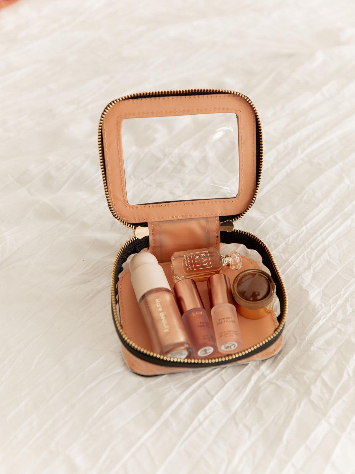 Moonval Mini Cosmetic Case, Compact Travel Makeup Organizer with Zipper for Beauty Essentials