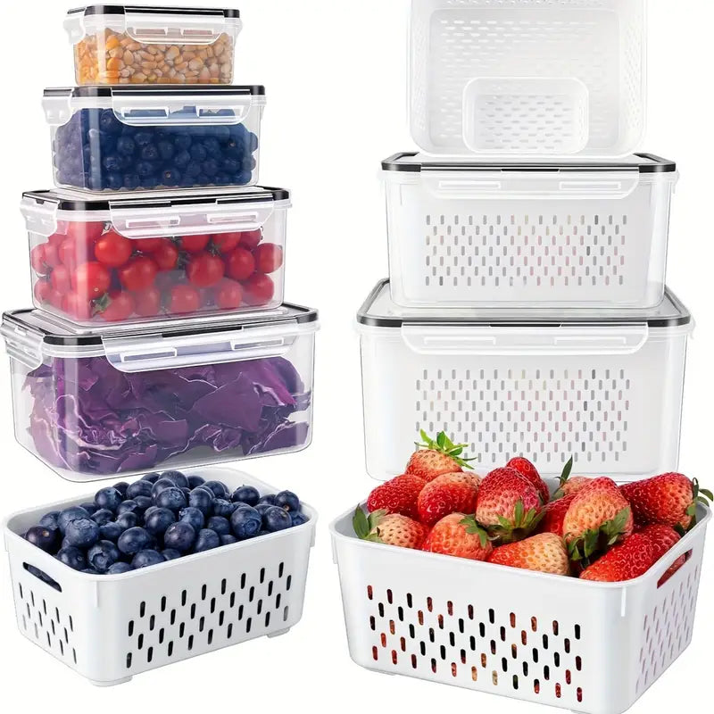 Moonval Refrigerator Storage Container, Airtight Produce Keeper for Fruits & Vegetables