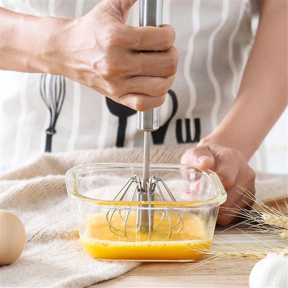 Moonval Semi-Automatic Stainless Steel Whisk, Manual Push Egg Beater & Kitchen Mixer