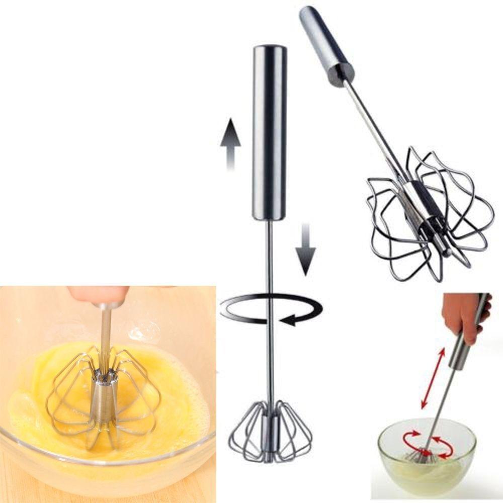 Moonval Semi-Automatic Stainless Steel Whisk, Manual Push Egg Beater & Kitchen Mixer