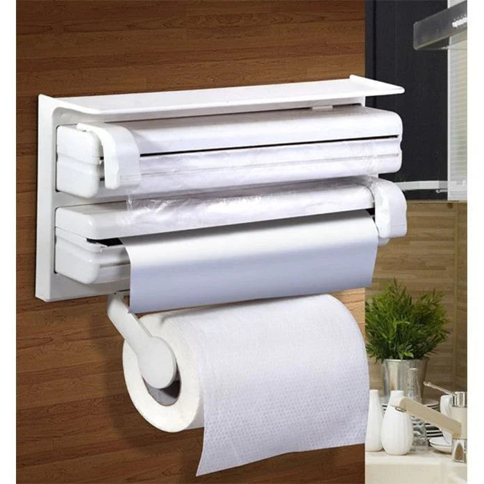 Moonval 3-in-1 Kitchen Wrap Dispenser, Foil, Cling Film & Paper Towel Holder with Cutter