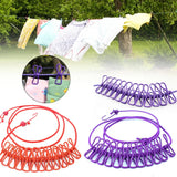 Moonval Portable Clothesline, Drying Rope with End Hooks & 12 Attached Laundry Clips