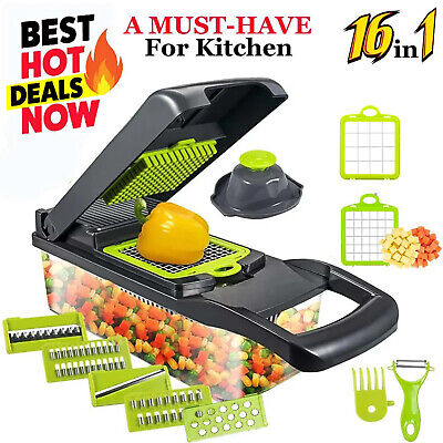 Moonval 16-in-1 Vegetable Cutter, Multifunction Food Chopper & Mandoline Slicer with Storage Container
