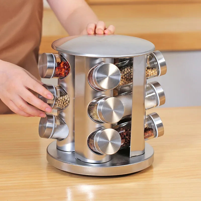 Moonval Rotating Spice Rack Set, 12-Jar Revolving Seasoning Organizer for Kitchen Countertops