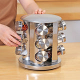 Moonval Rotating Spice Rack Set, 12-Jar Revolving Seasoning Organizer for Kitchen Countertops