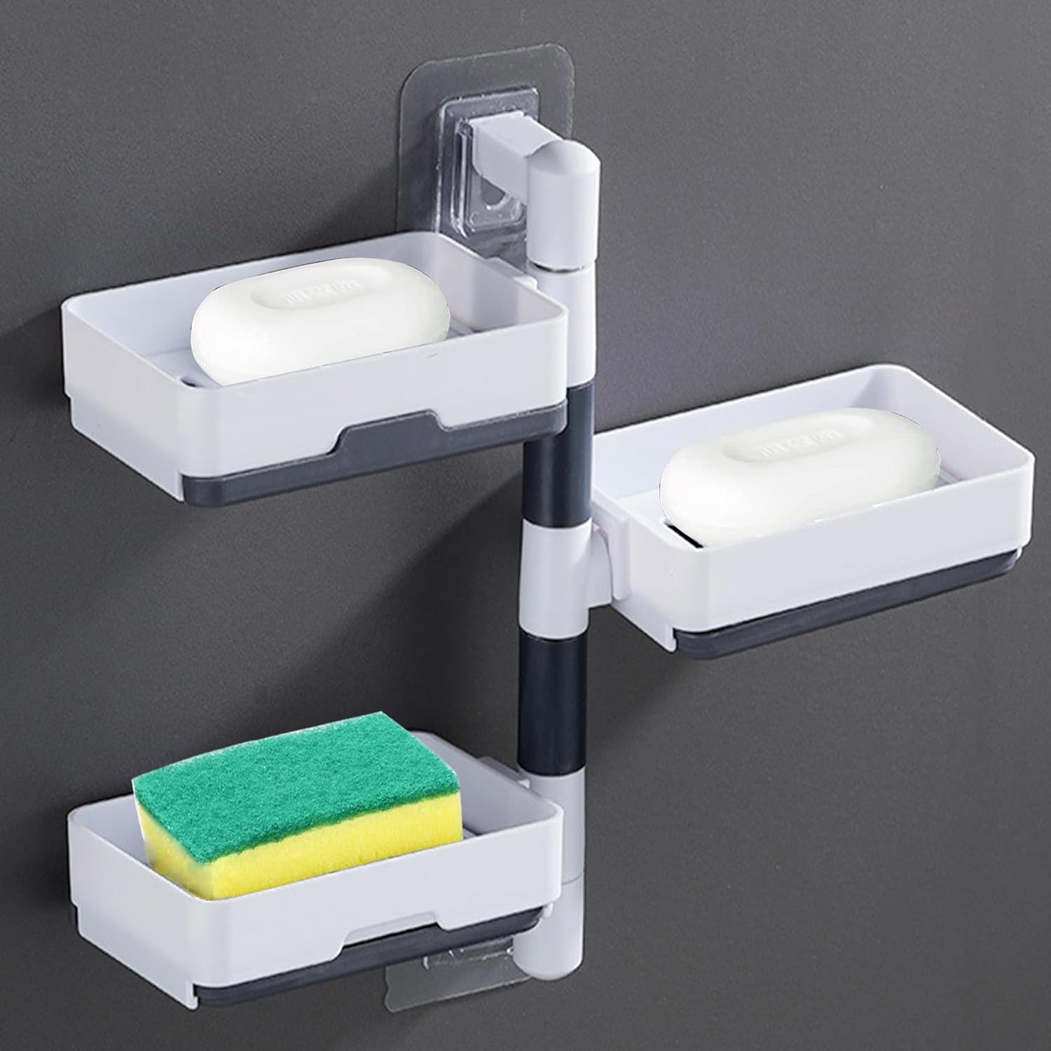 Moonval 3-Layer Rotatable Soap Holder, Wall-Mounted Bathroom Organizer with Drain Tray