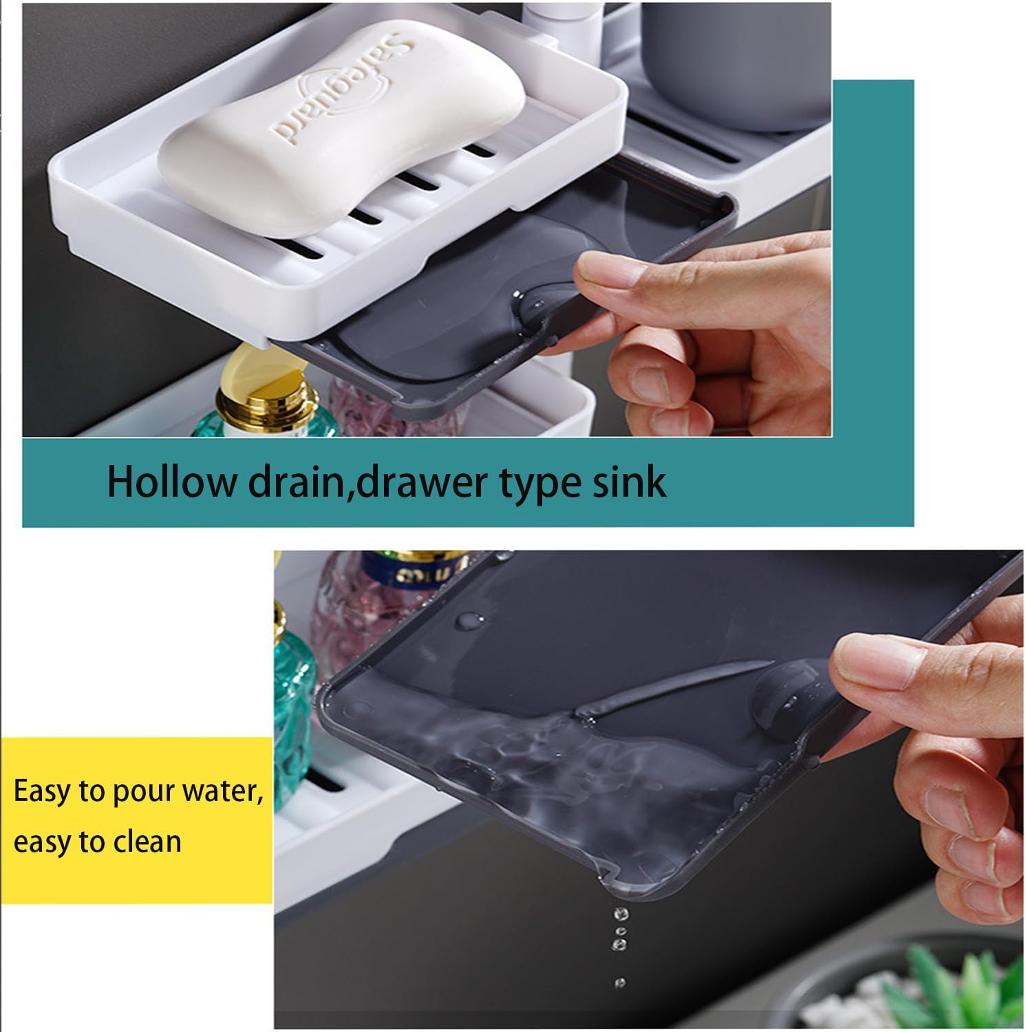 Moonval 3-Layer Rotatable Soap Holder, Wall-Mounted Bathroom Organizer with Drain Tray