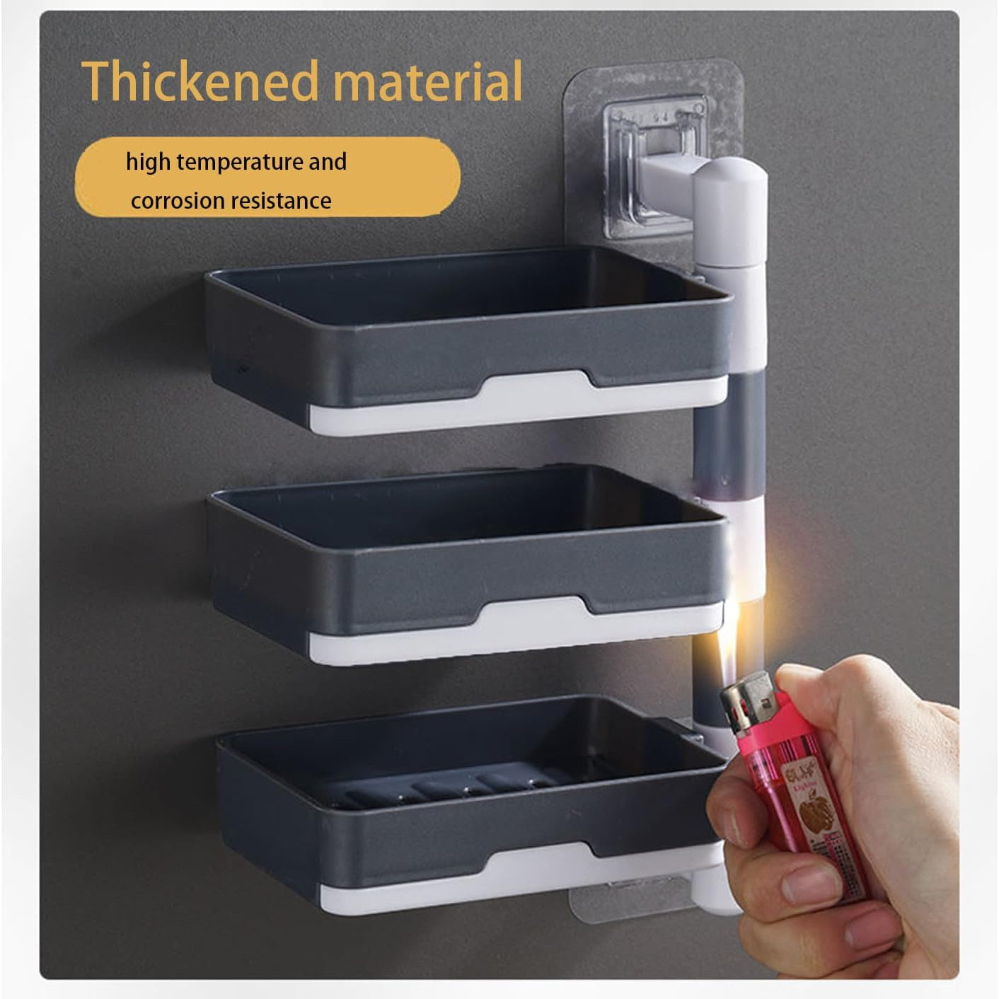 Moonval 3-Layer Rotatable Soap Holder, Wall-Mounted Bathroom Organizer with Drain Tray