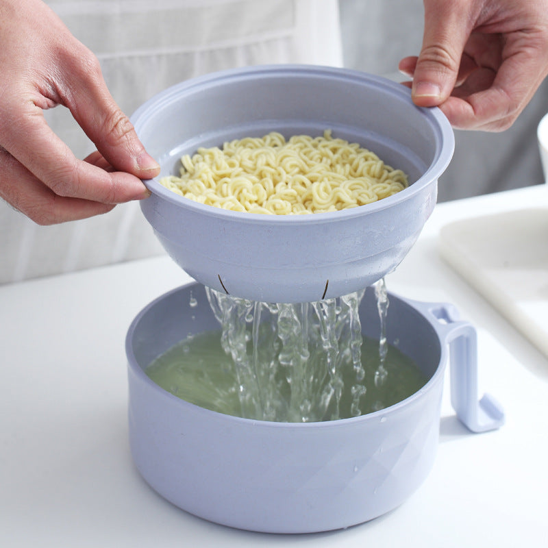 Moonval Microwave Ramen Cooker Bowl, 2-Piece Noodle Pot with Built-In Strainer