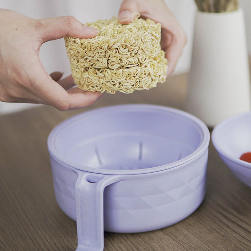 Moonval Microwave Ramen Cooker Bowl, 2-Piece Noodle Pot with Built-In Strainer