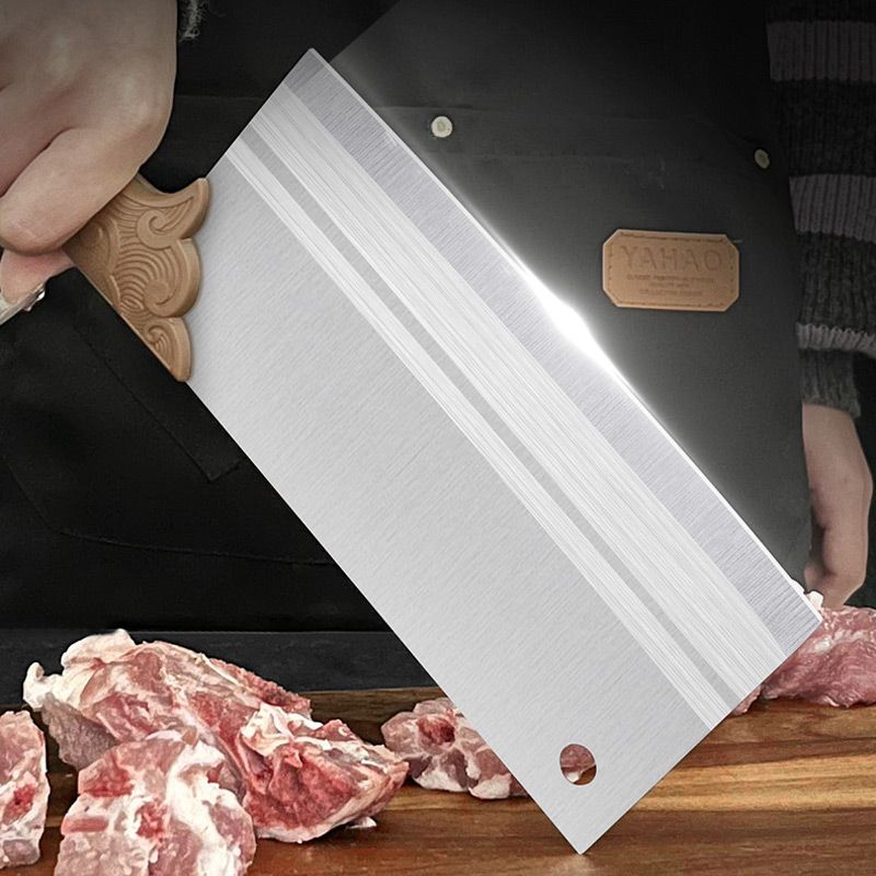 Moonval Forged Meat Cleaver, Hardened Stainless Steel Kitchen Knife with Wood Handle