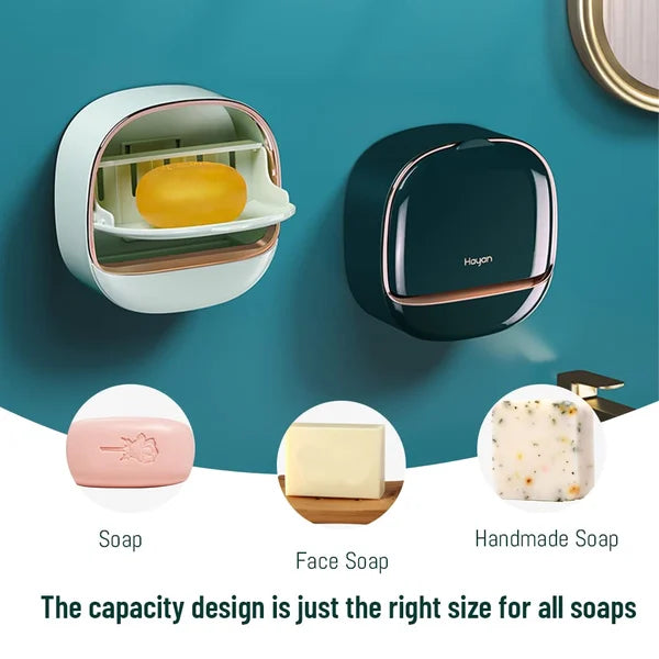 Moonval Waterproof Soap Dish, Self-Draining Soap Holder with Lid for Bathroom & Kitchen