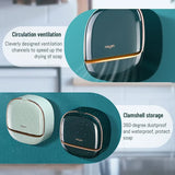 Moonval Waterproof Soap Dish, Self-Draining Soap Holder with Lid for Bathroom & Kitchen
