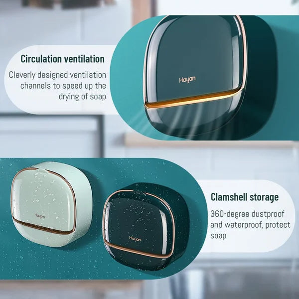 Moonval Waterproof Soap Dish, Self-Draining Soap Holder with Lid for Bathroom & Kitchen