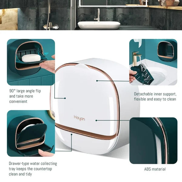 Moonval Waterproof Soap Dish, Self-Draining Soap Holder with Lid for Bathroom & Kitchen