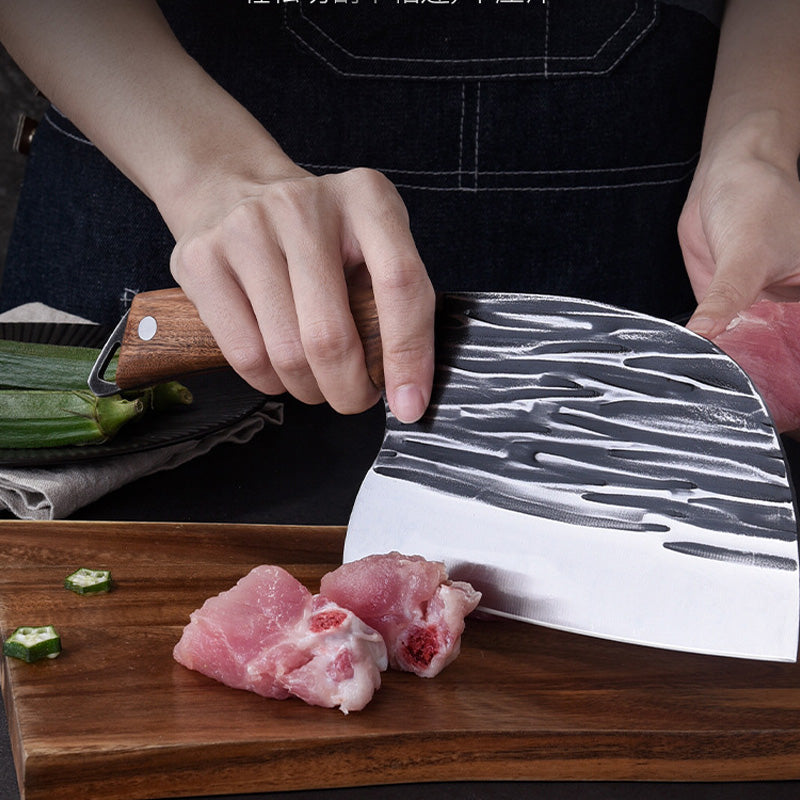 Moonval Heavy-Duty Meat Cleaver, Forged Steel Kitchen Knife with Full-Tang Wood Handle