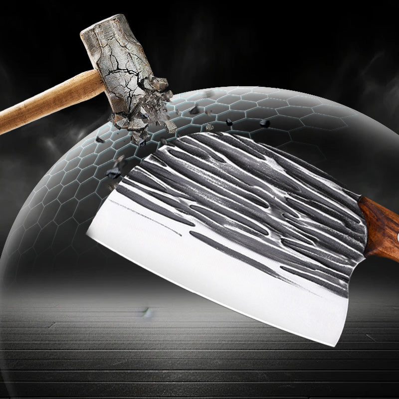 Moonval Heavy-Duty Meat Cleaver, Forged Steel Kitchen Knife with Full-Tang Wood Handle