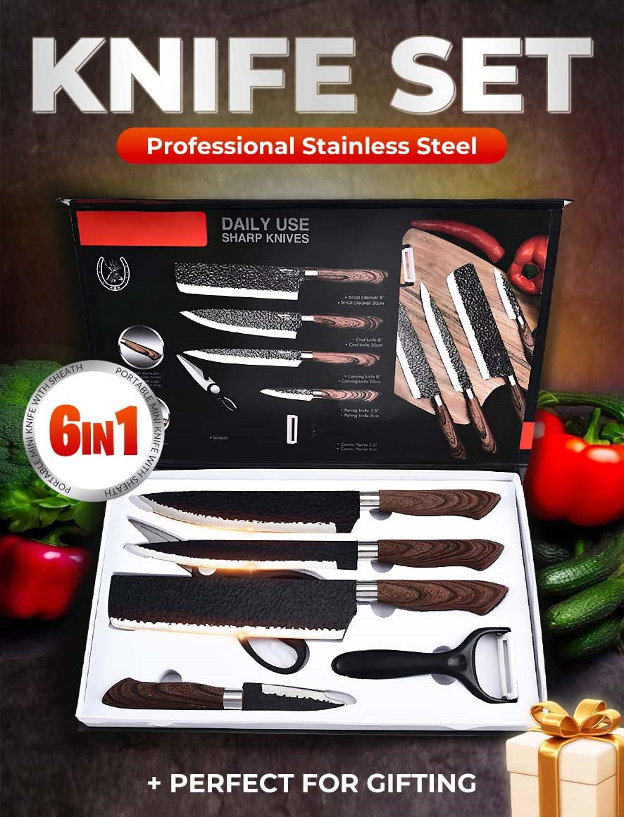 Moonval Chef Knife Set, 6-Piece German Stainless Steel Kitchen Knives with Storage Block