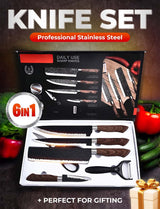 Moonval Chef Knife Set, 6-Piece German Stainless Steel Kitchen Knives with Storage Block