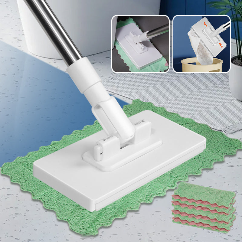 Moonval Disposable Dust Mop, Flat Floor Cleaning Mop with 4 Reusable Microfiber Cleaning Cloths