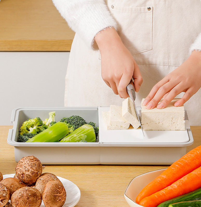 Moonval Multifunctional Cutting Board, 3-in-1 Chopping Tray with Grater & Drain Basket