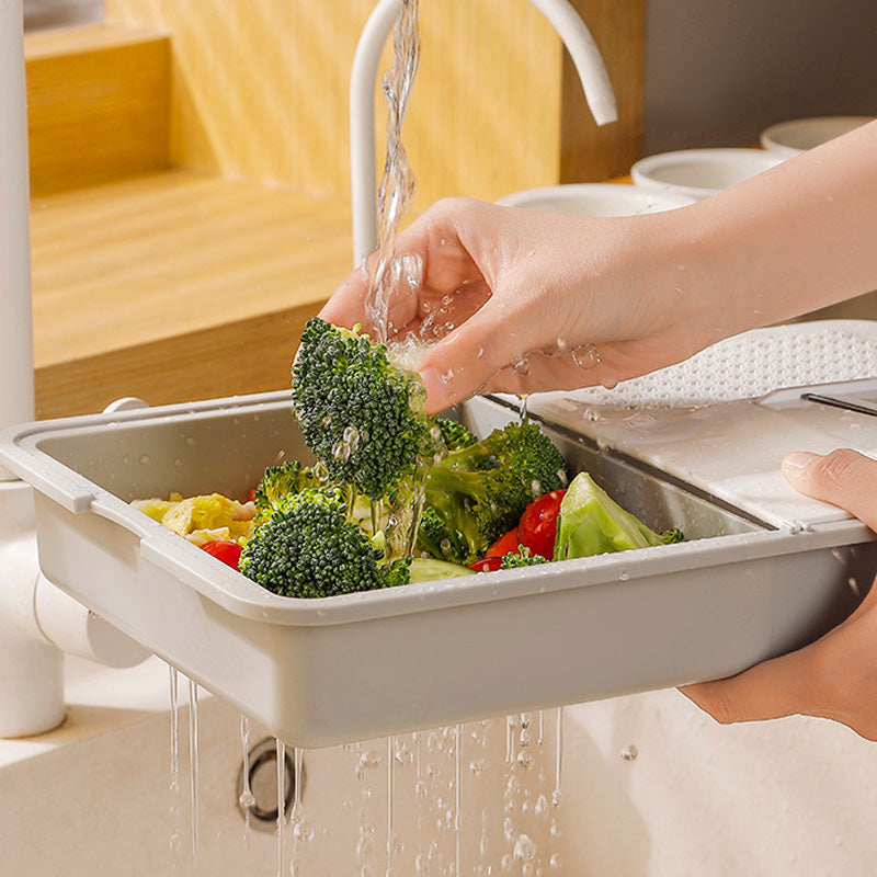 Moonval Multifunctional Cutting Board, 3-in-1 Chopping Tray with Grater & Drain Basket