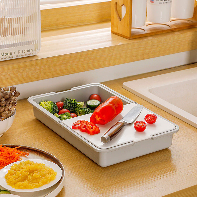 Moonval Multifunctional Cutting Board, 3-in-1 Chopping Tray with Grater & Drain Basket