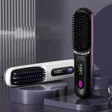 Moonval Cordless Hair Straightening Comb, Ceramic Heated Brush with Rechargeable Portable Design