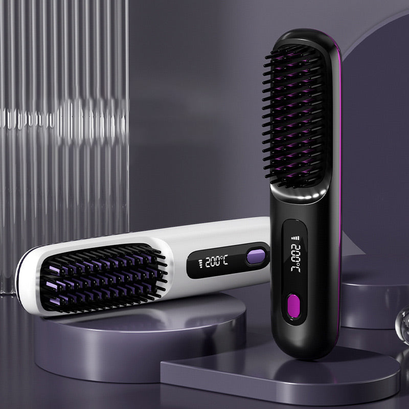 Moonval Cordless Hair Straightening Comb, Ceramic Heated Brush with Rechargeable Portable Design