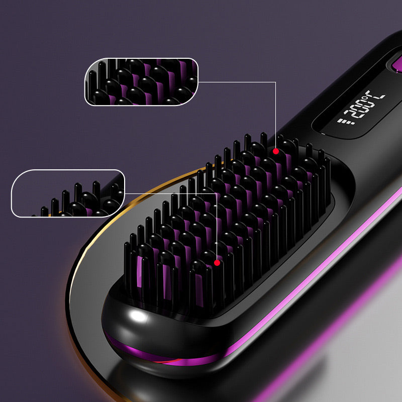 Moonval Cordless Hair Straightening Comb, Ceramic Heated Brush with Rechargeable Portable Design