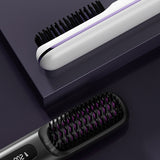 Moonval Cordless Hair Straightening Comb, Ceramic Heated Brush with Rechargeable Portable Design
