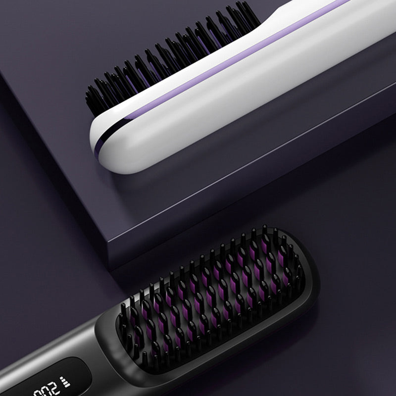 Moonval Cordless Hair Straightening Comb, Ceramic Heated Brush with Rechargeable Portable Design