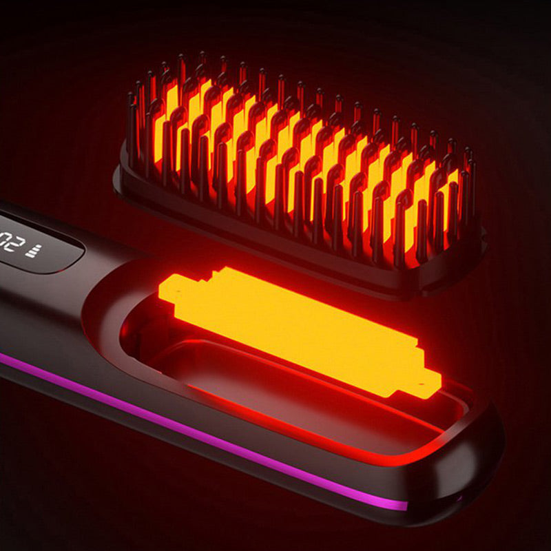 Moonval Cordless Hair Straightening Comb, Ceramic Heated Brush with Rechargeable Portable Design