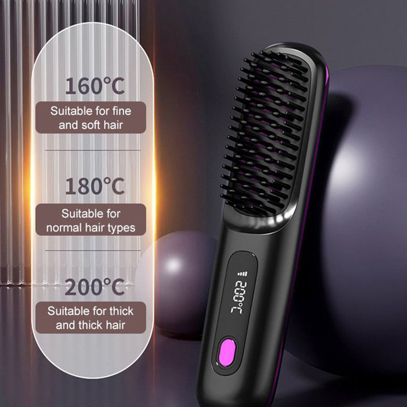 Moonval Cordless Hair Straightening Comb, Ceramic Heated Brush with Rechargeable Portable Design