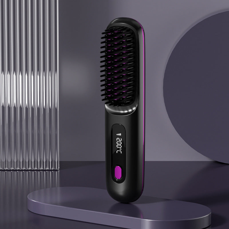 Moonval Cordless Hair Straightening Comb, Ceramic Heated Brush with Rechargeable Portable Design