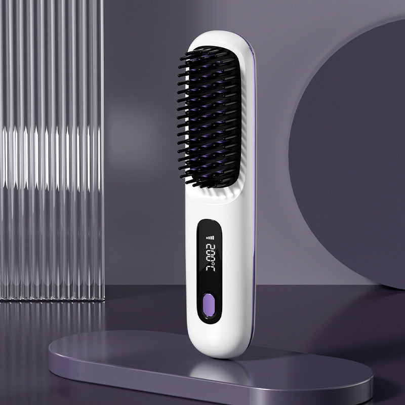 Moonval Cordless Hair Straightening Comb, Ceramic Heated Brush with Rechargeable Portable Design