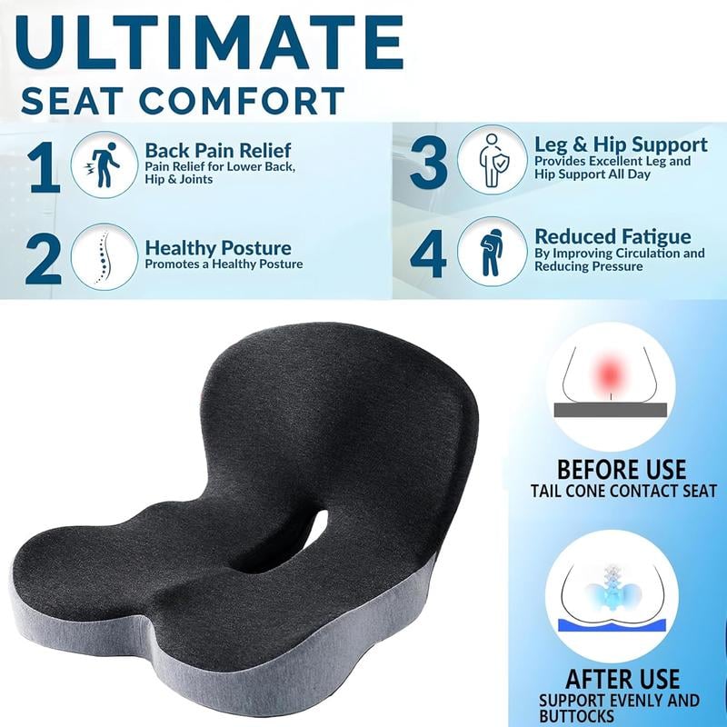 Moonval Memory Foam Seat Cushion, Ergonomic Non-Slip Chair Cushion for Office & Travel