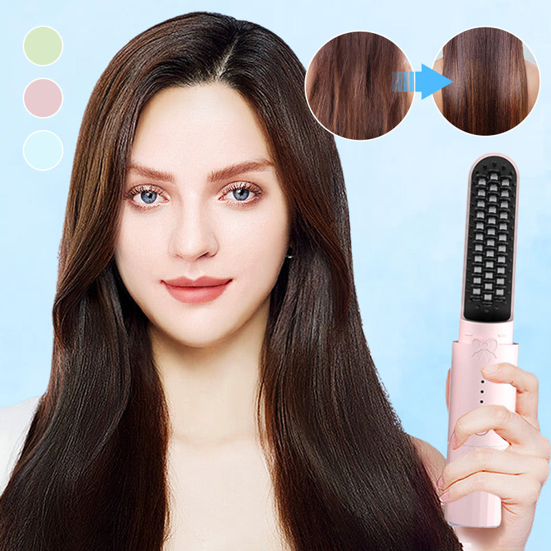 Moonval 2-in-1 Cordless Hair Straightening Comb, Rechargeable Heated Styling Brush for Smooth Hair