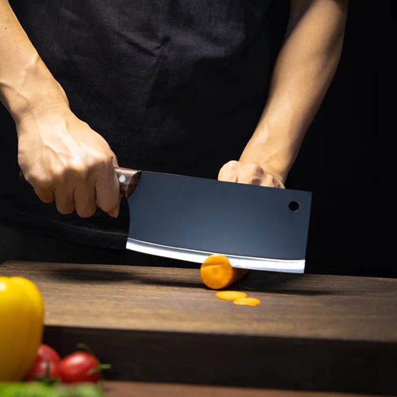 Moonval Forged Meat Cleaver, Heat-Treated Carbon Steel Kitchen Knife with Wood Handle