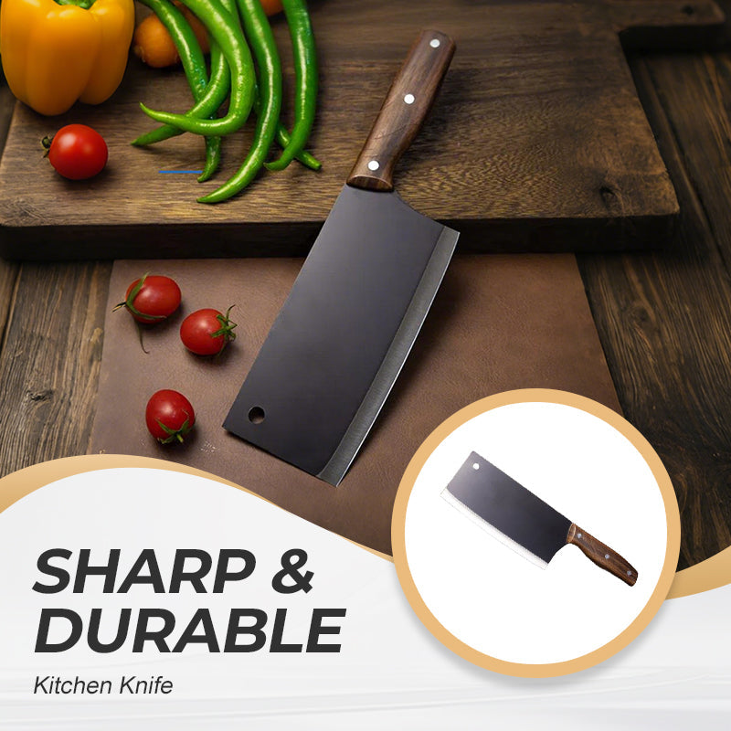 Moonval Forged Meat Cleaver, Heat-Treated Carbon Steel Kitchen Knife with Wood Handle