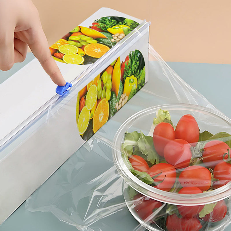 Moonval Plastic Wrap Dispenser with Cutter, Refillable Cling Film Storage Box