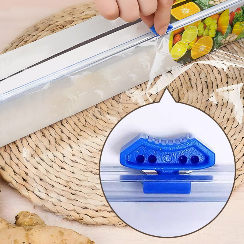 Moonval Plastic Wrap Dispenser with Cutter, Refillable Cling Film Storage Box