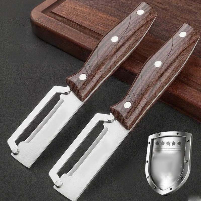 Moonval Multi-Function Vegetable Peeler, Stainless Steel Peeling Tool with Ergonomic Wooden Handle