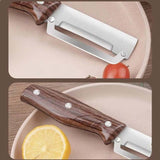Moonval Multi-Function Vegetable Peeler, Stainless Steel Peeling Tool with Ergonomic Wooden Handle