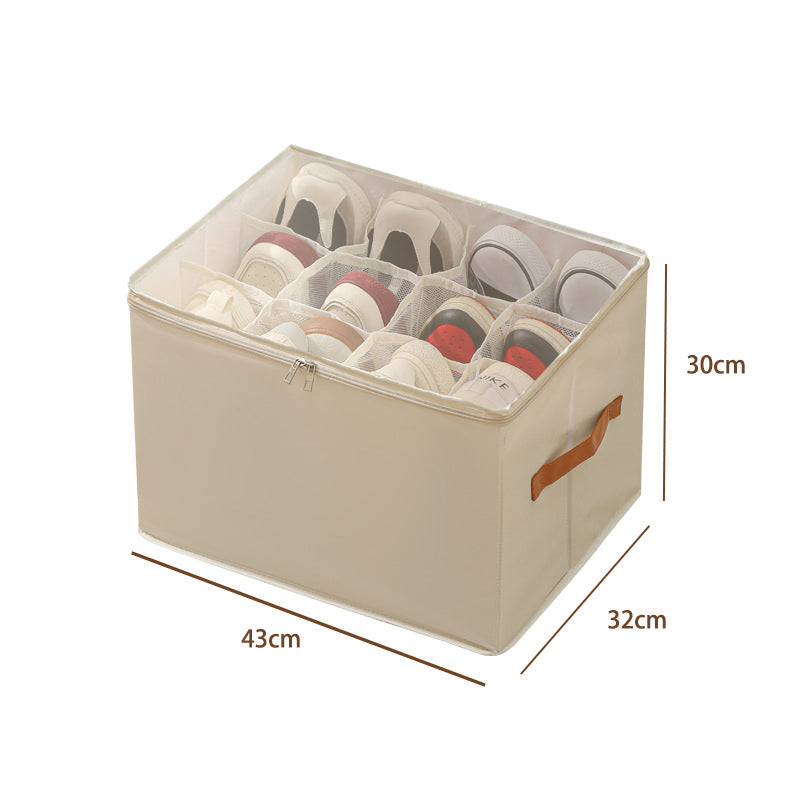 Moonval Foldable Shoe Storage Box, Divided Closet Organizer with Clear Zip Lid